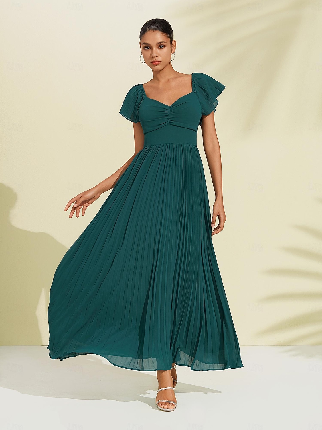 Royal Blue Chiffon Pleated Wedding Guest/Party A Line V Neck Short Sleeve Maxi Dress dress to impress 2024 2026 - $113.99 –P9