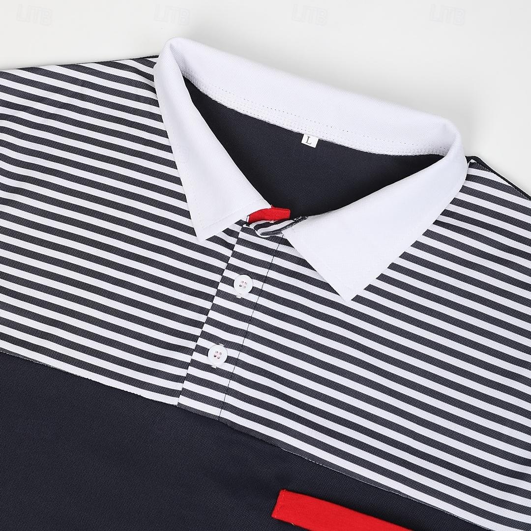 Homens Camiseta Polo Camisa de golfe Casual Feriado gola pólo com nervuras Manga Curta Moda Básico Bloco de cor Riscas Clássico Verão Normal Branco Amarelo Vinho Azul Marinho Azul Céu Camiseta Polo de 2025 por $22.99 –P6
