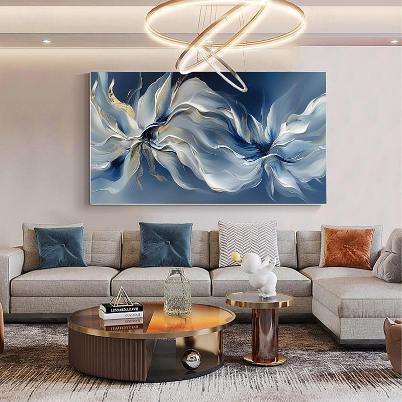 handgemachtes abstraktes Blüten Ölgemälde auf Leinwand groß original strukturiert blau weiß Blume Wand kunst individuell modern Zuhause Wohnzimmer Dekor Geschenk kein Rahmen 2025 - $141.99 –P6