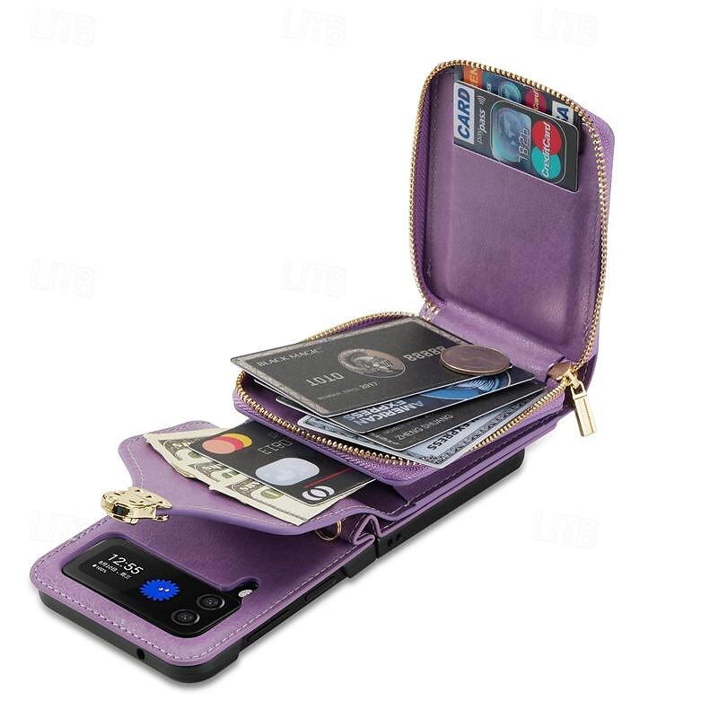 telefone Capinha Para Samsung Galaxy Z Virar 6 Z Flip 5 Z Flip 4 Z Flip 3 Capa traseira Capa articulada Zíper com cordão Slot para cartão Retro PC Couro PU de 2025 por $24.99 –P10
