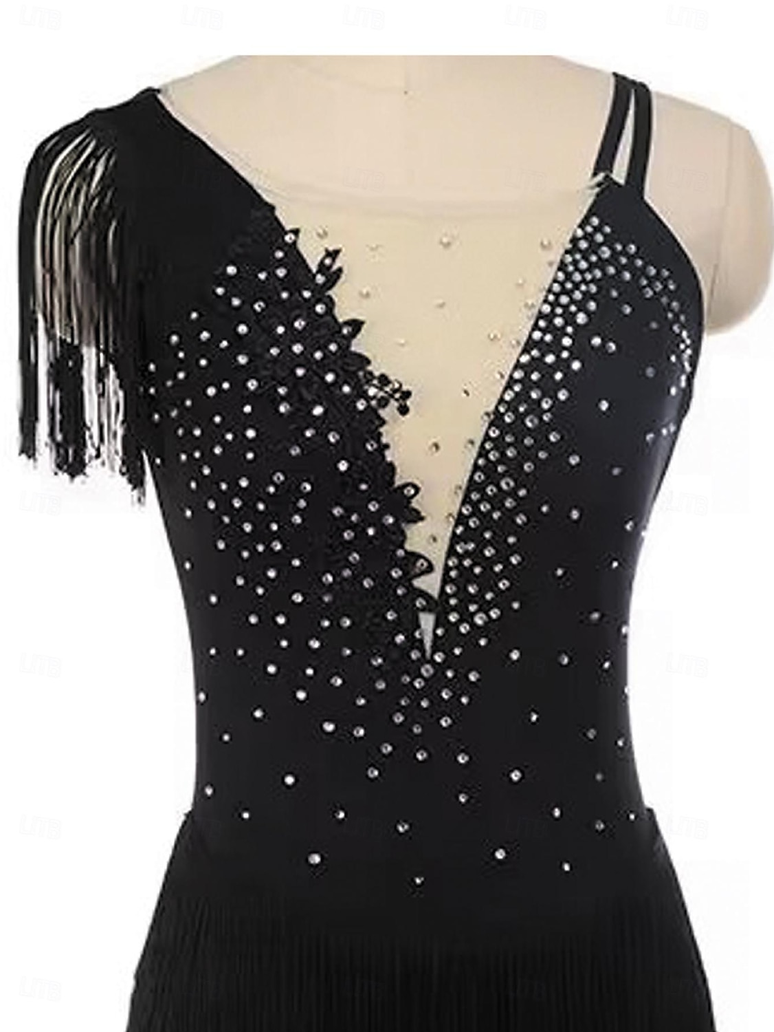 Kjole til kunstløp Dame Jente Skøyteløp Kjoler Svart Lapper Dusker Netting Spandex Elastisk Trening Profesjonell Konkurranse Skøyteklær Hold Varm Krystall / Rhinstein Ermeløs Skøyting Kunstløp 2025 - $170.99 –P4