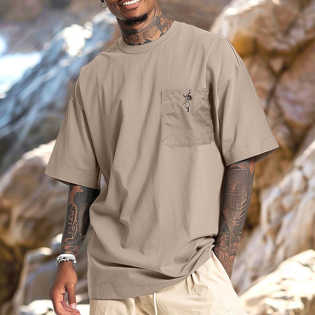 Bărbați Cămașă cu mânecă scurtă Tee Top Manșon scurt Stil Nautic Vară Culoare solidă Zilnic Stil de strada Buzunar Design Elastic cu Cordon În aer liber Stradă Casual Drak Gray Verde Bleumarin Top 2025 - $16.49 –P4