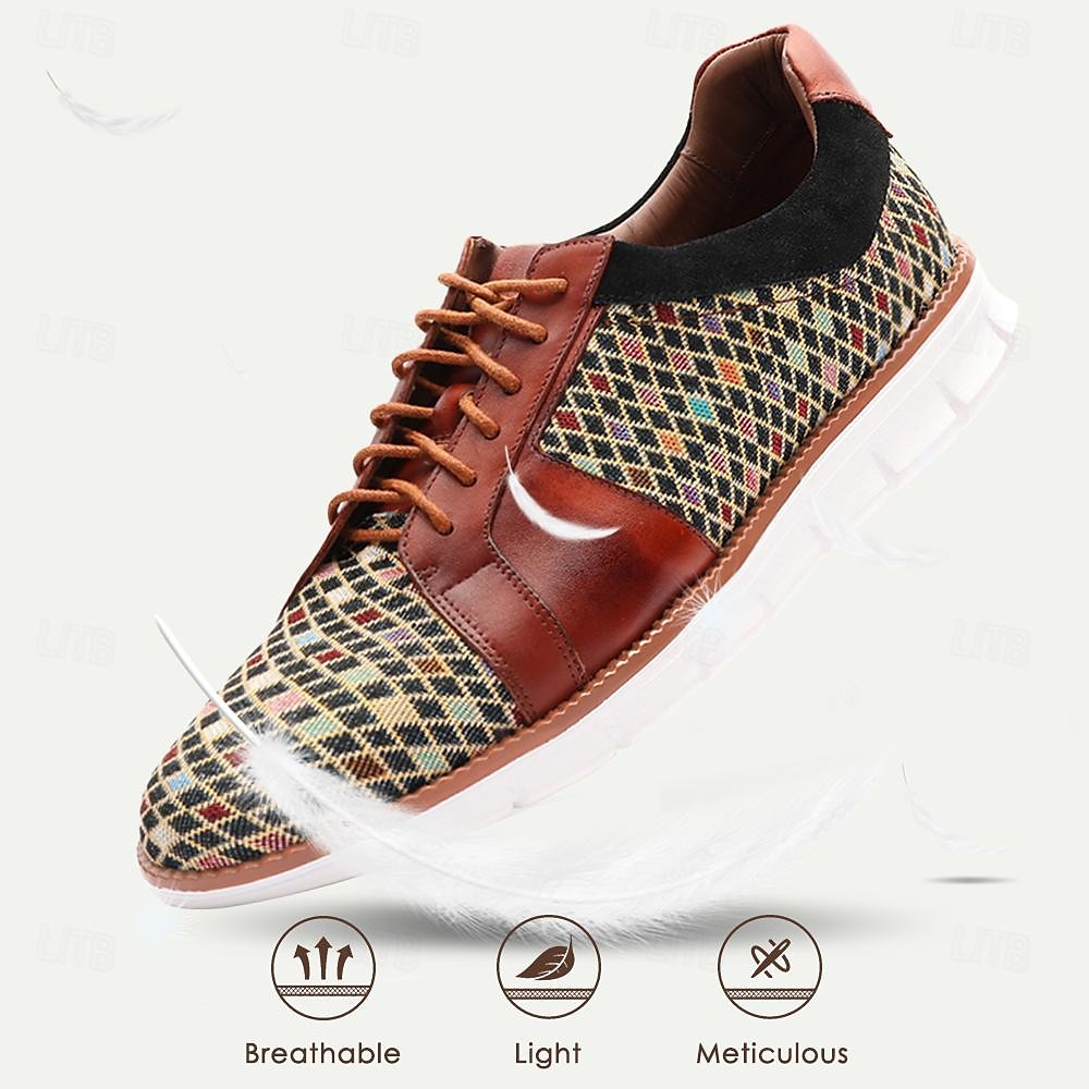 Gewebte mehrfarbige Schnürsneaker für Herren – stylische Freizeitschuhe mit Akzenten aus hochwertigem Rindsleder 2025 - $99.99 –P1