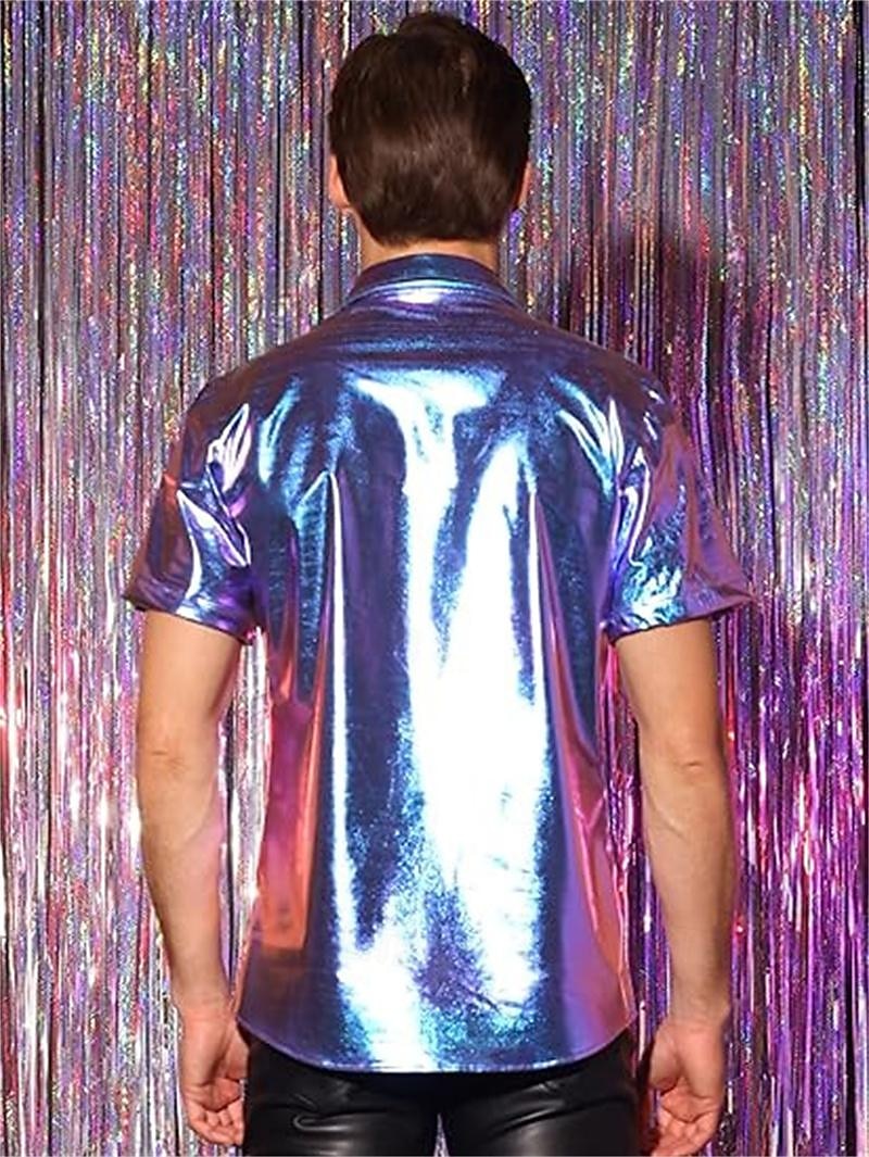 Metallisch 1980er Glänzendes Latex-Patent Hemd Disco Herren Karnevalskostüm Halloween Karneval Maskerade Party / Abend Pride Parade Pride-Monat Erwachsene Hemd 2025 - $24.99 –P5