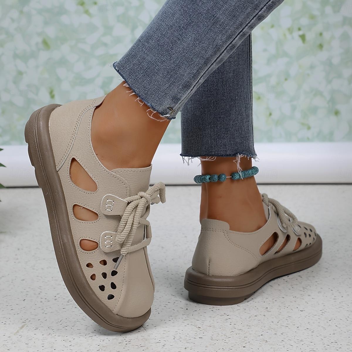 scarpe basse da donna in similpelle con lacci e ritagli bianchi – scarpe casual traspiranti da passeggio per l'estate, i viaggi e l'uso quotidiano del 2025 a $34.99 –P8