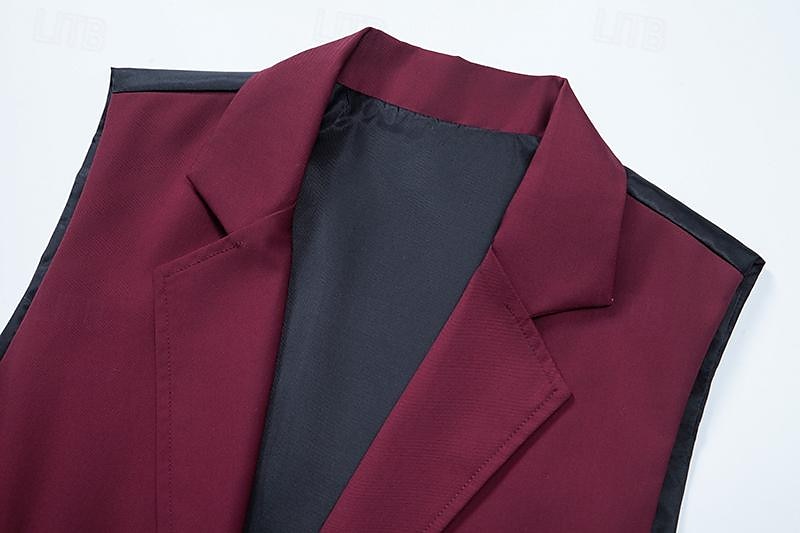 Pánské Kamizelka Vesta Denní nošení Dovolená Jdeme ven Vinobraní Módní Jaro & podzim Tlačítko Polyester Pohodlné Bez vzoru Jednořadé Klopa Běžný Černá Bordó Tmavě námořnická Vesta 2025 - $33.99 –P3