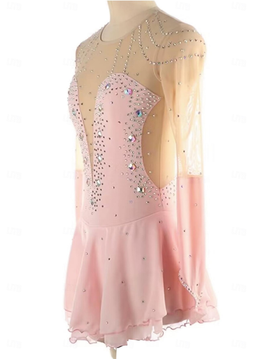 Kjole til kunstløp Dame Jente Skøyteløp Kjoler Rosa Lapper Tommelhull Netting Spandex Elastisk Trening Profesjonell Konkurranse Skøyteklær Hold Varm Krystall / Rhinstein Langermet Skøyting Kunstløp 2025 - $182.99 –P7