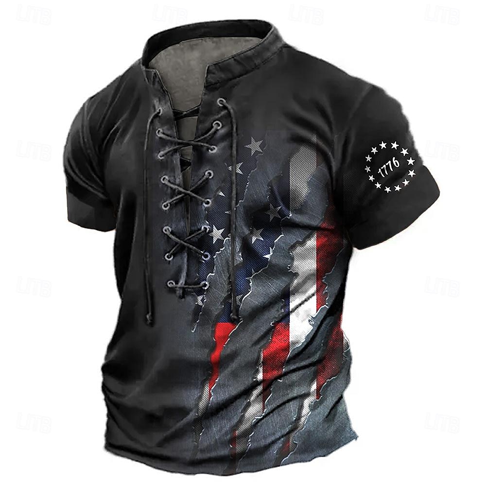 4. Juli 2026 250. Gedenktag Herren Patriotische Patriot 3D Druck US Flagge Veteran Schnürsenkel Kurzarm T-Shirt Lässig Sport 2026 - $22.99 –P1