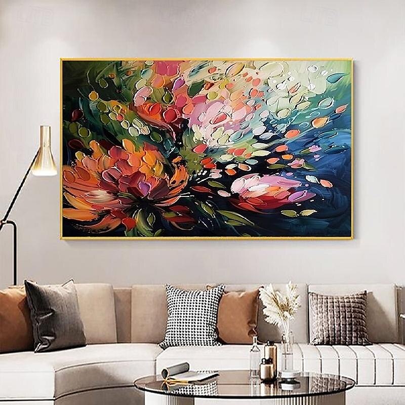 Blumenölgemälde auf Leinwand handgemachtes abstraktes buntes Blumengemälde 3D strukturiertes Blumengemälde Wanddekoration individuelles Gemälde minimalistisches Kunstwerk für Wohnzimmer Dekor 2025 - $125.99 –P5