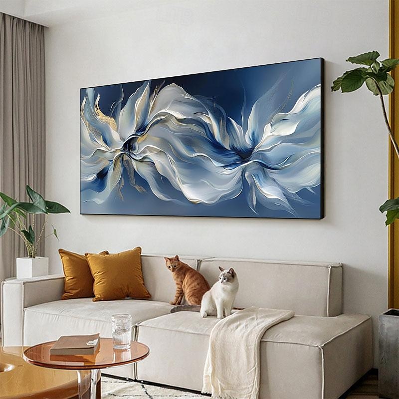 handgemachtes abstraktes Blüten Ölgemälde auf Leinwand groß original strukturiert blau weiß Blume Wand kunst individuell modern Zuhause Wohnzimmer Dekor Geschenk kein Rahmen 2025 - $141.99 –P3