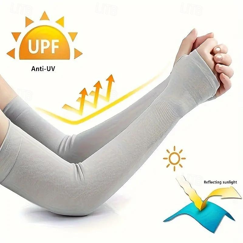 2pairs Long Solid Color Sun Sleeves, Thin High Elastic Cooling Arm Cover, Summer Sport Sleeves For Running Fishing Riding 2025 - $9.49 –P3