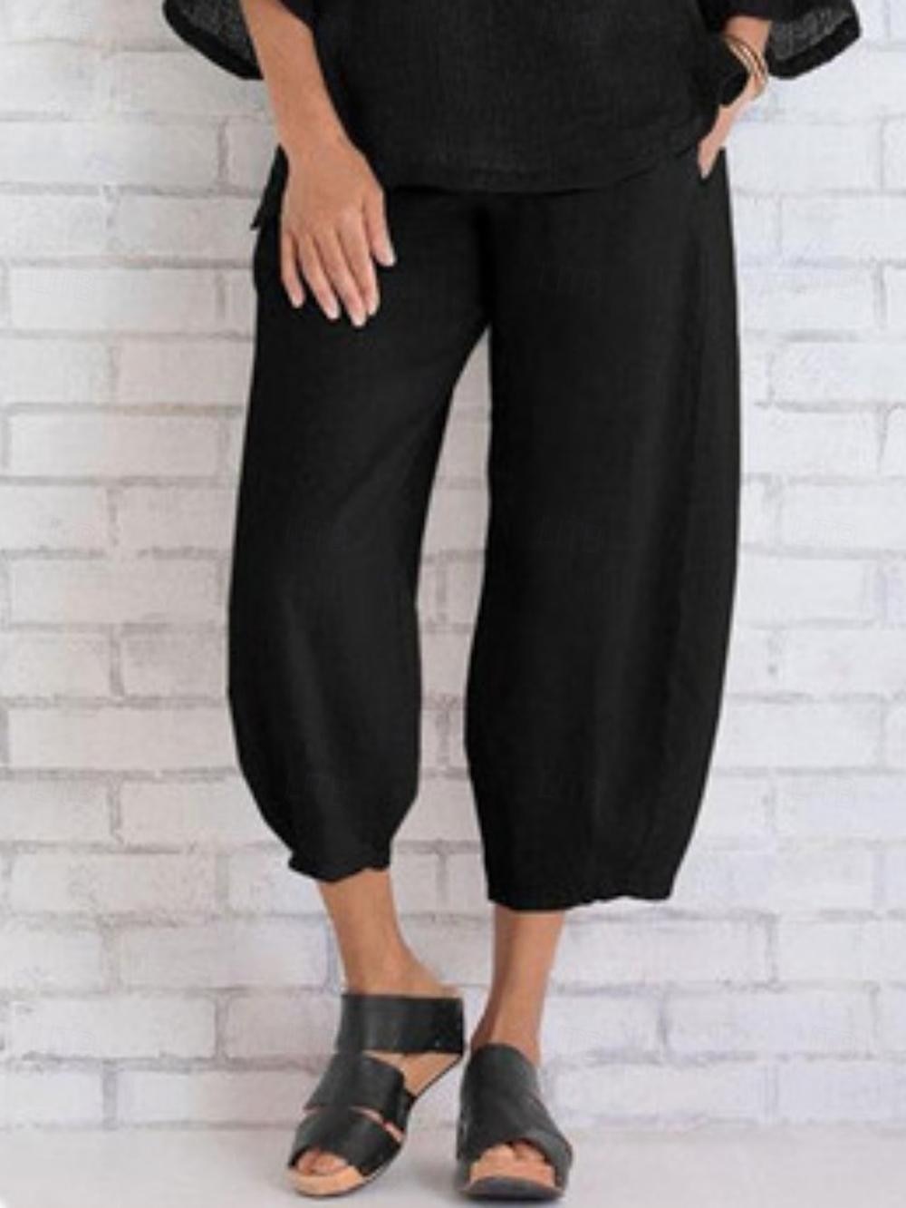 Pentru femei Pantaloni scurți din bumbac in pantaloni scurți capri Casul Zilnic Lungime până la glezne Simplu Buzunare laterale Respirabilitate Comfortabil Inelastic Sfârșit de săptămână Negru 2025 - $23.99 –P3