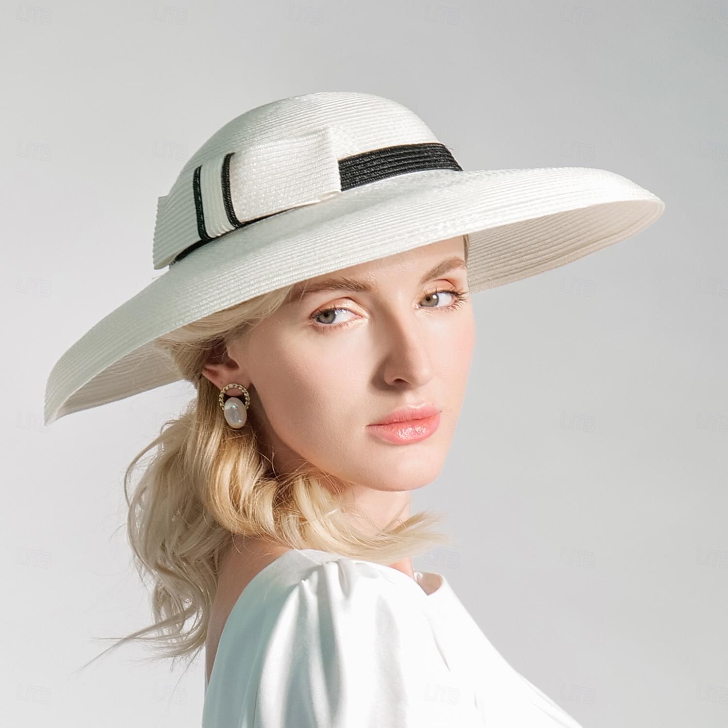 cappelli in fibra di bombetta / cappello a cloche cappello a secchiello cappello di paglia da sposa tea party matrimonio elegante con bowknot copricapo copricapo del 2025 a $32.99 –P2