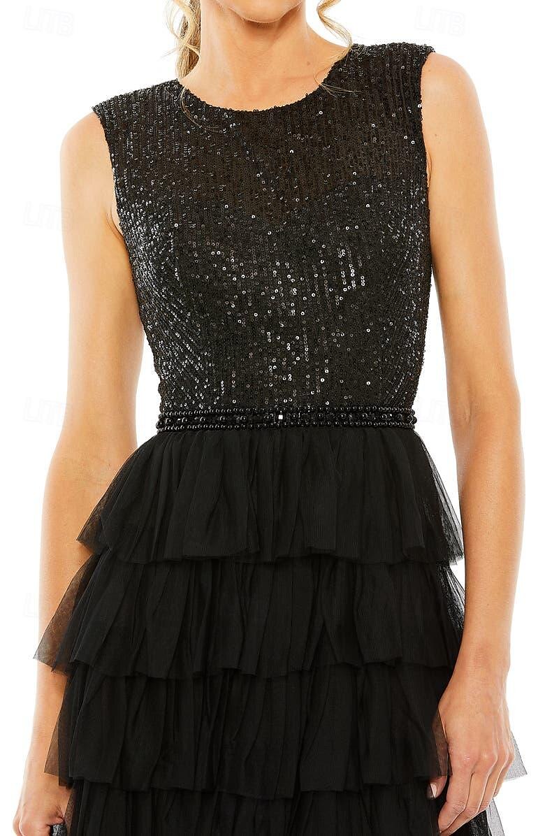 Robe Invitée de Mariage A-Ligne Élégante Robe Formelle Soirée Fête Longueur Maxi Sans Manches Col Bijou Automne Invitée de Mariage Tulle avec Frange 2025 de 2025 ? $182.99 –P2