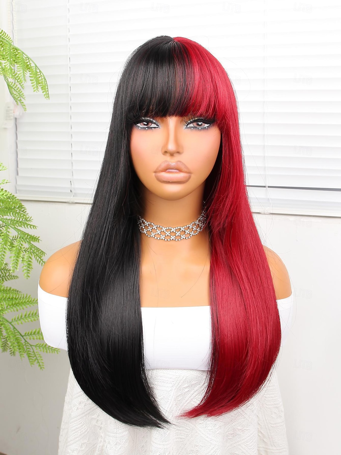 Perruque Synthétique Yaki Droite Coupe Droite Perruque 22 pouces Noir / Rouge Cheveux Synthétiques 22 pouce Femme Multicolore de 2025 ? $17.99 –P2