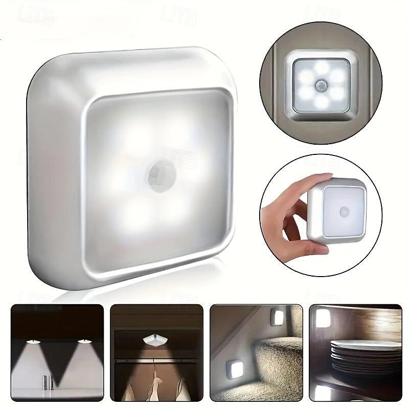 Set de lumini de noapte cu senzor de mișcare cu led 3 buc, lumină cu senzor dulap dulap cu 6 LED-uri, iluminare automată cu infraroșu activată cu baterie alimentată pentru un loc nou dulap, dulap, scară, dormitor, coridor, toaletă, dulap 2025 - $34.99 –P3