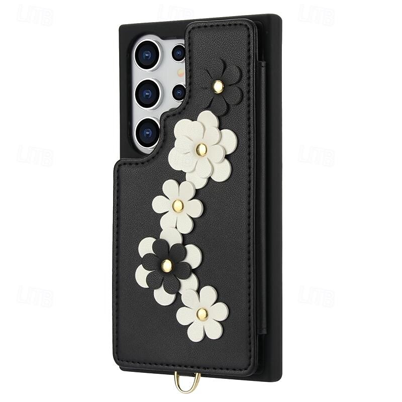 telefone Capinha Para Samsung Galaxy S24 Ultra Plus S23 Ultra Plus S22 Plus Ultra A55 A35 A25 A15 5G A54 A34 A14 S25 Ultra Capa traseira Com Suporte Magnética com cordão Retro flor floral TPU Couro PU de 2025 por $21.99 –P1