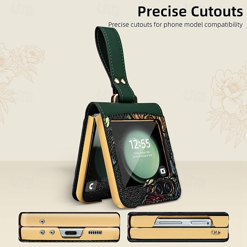 Phone Case For Samsung Galaxy Z Flip 5 Z Flip 4 Z Flip 3 Back Cover with Screen Protector with Wrist Strap Shockproof Retro PC PU Leather 2025 - $33.99 –P5