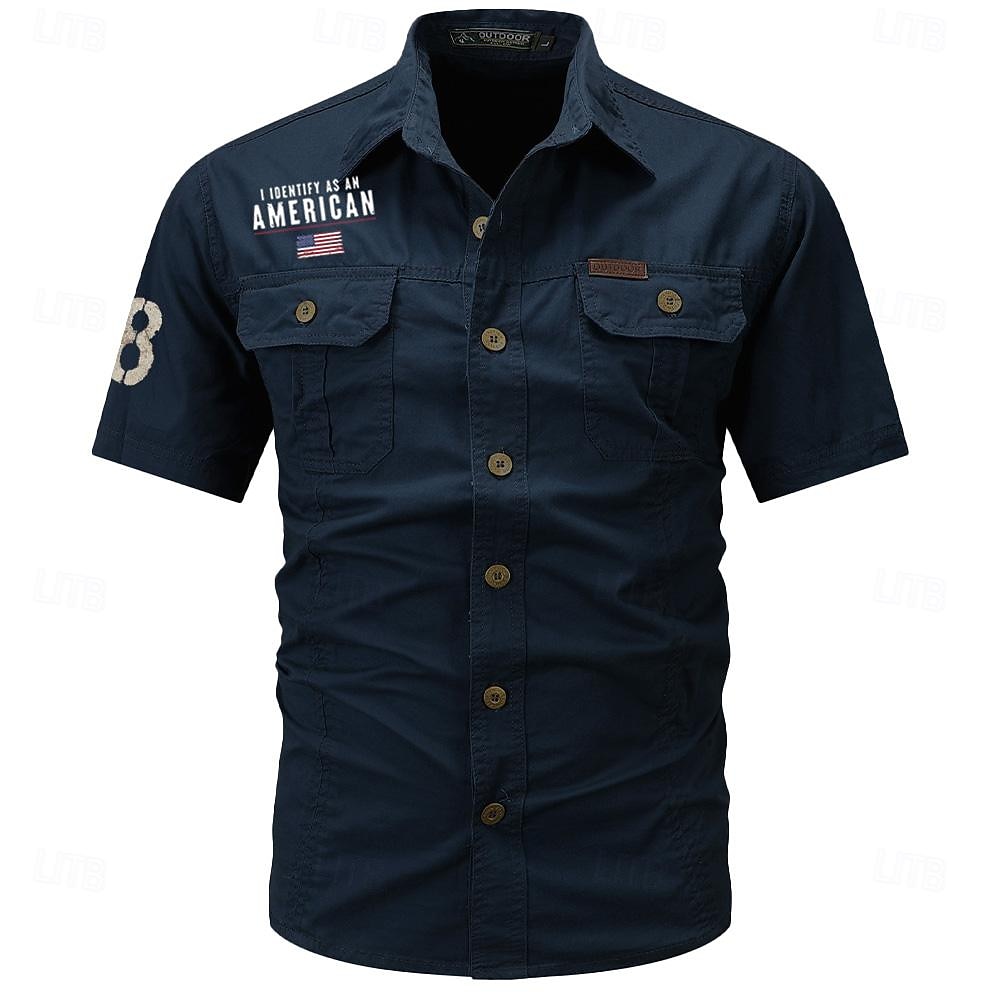 Homens Bandeira American US Flag Com letras estampadas Camisas de trabalho camisa ocidental Camisa de carga Manga Curta Casual Tático Para Noite Verão Aberto para a Lateral Botões Imprimir Preto de 2026 por $27.99 –P2