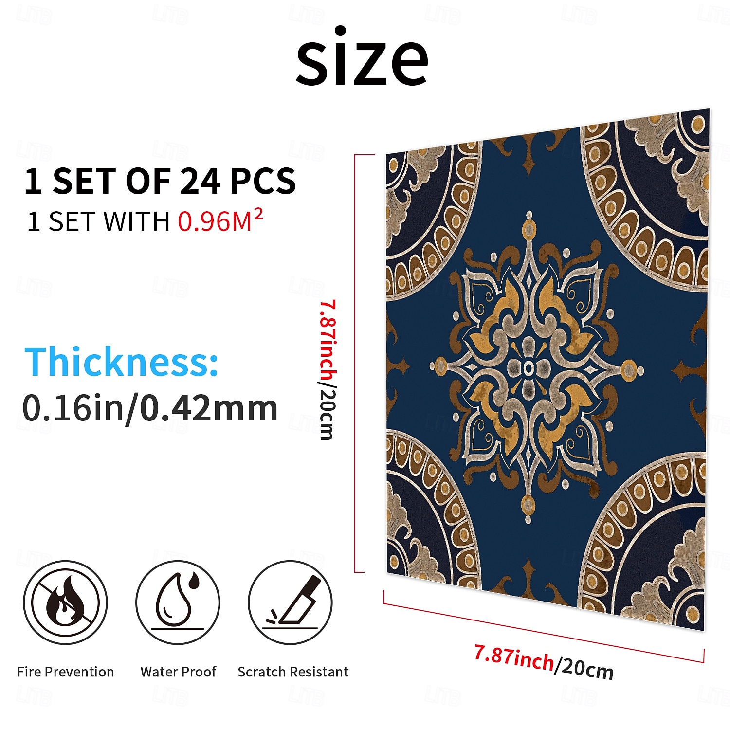 2026年 24枚のモロッコ風タイルステッカー、厚手のクリスタルフィルムPVC壁用デカール、防水 &耐油性、取り外し可能なレトロなタイル壁装飾、バスルーム、キッチン、ヴィンテージホーム  コレクション – $11.99 –P14