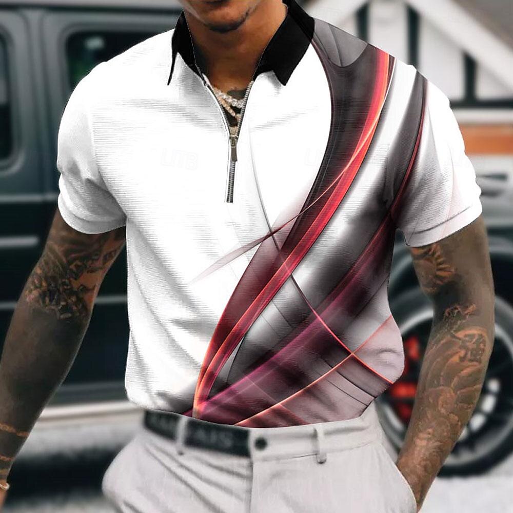 Miesten Geometrinen Vetoketjulliset poolopaidat Golfpaita Lyhythihainen Poolopaidat Kauluspaidat Business Casual Lomavaatteet Muodolliset vaatteet Festivaalivaatteet 3D-tulostus Quarter Zip Polo 2025 - $22.99 –P6