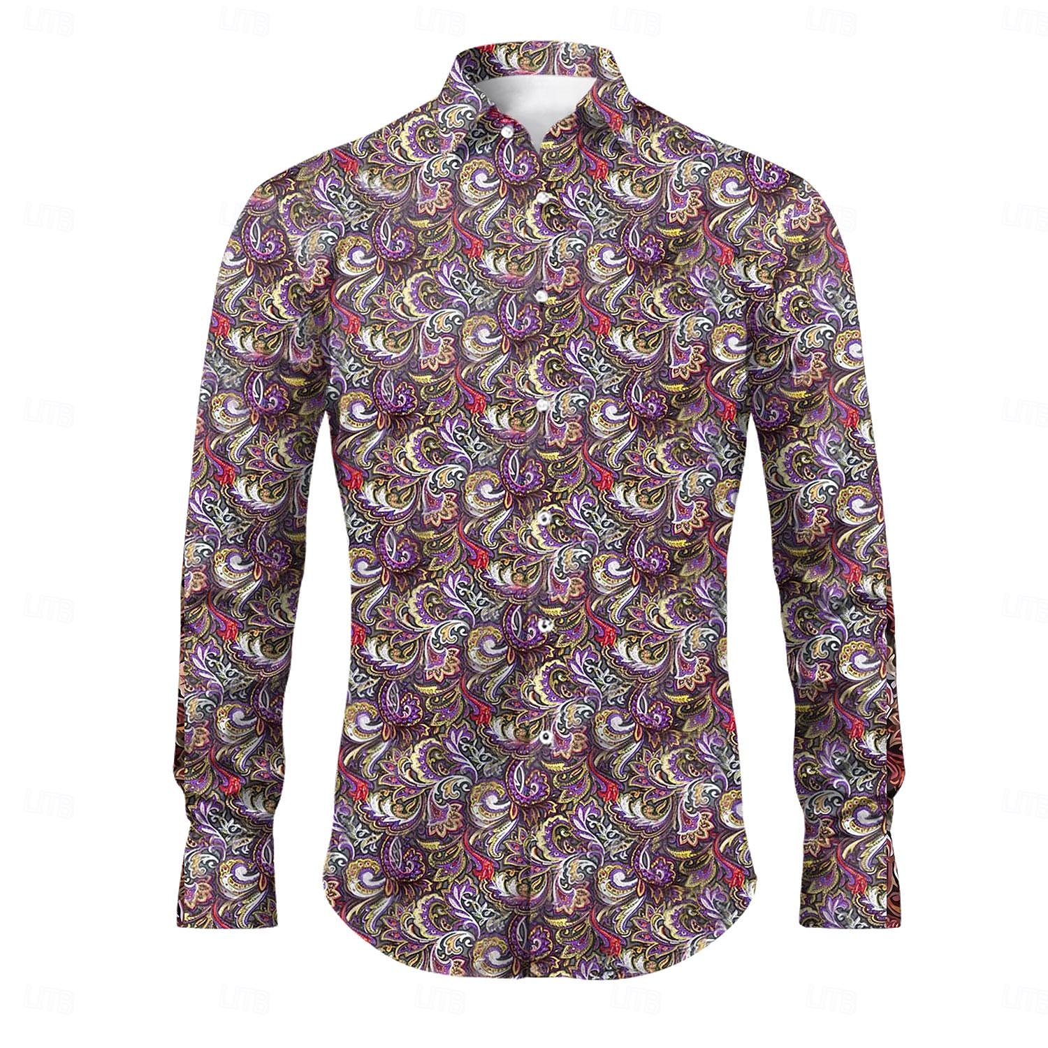 Bărbați Floral Imprimeu Paisley Cămașă Cămașă Boho Manșon Lung Sport Modă Șic Stradă În aer liber Zilnic Toamna iarna Răsfrânt Imprimeu Buton în jos Negru Roșu-aprins Mov Trifoi 2025 - $26.99 –P5