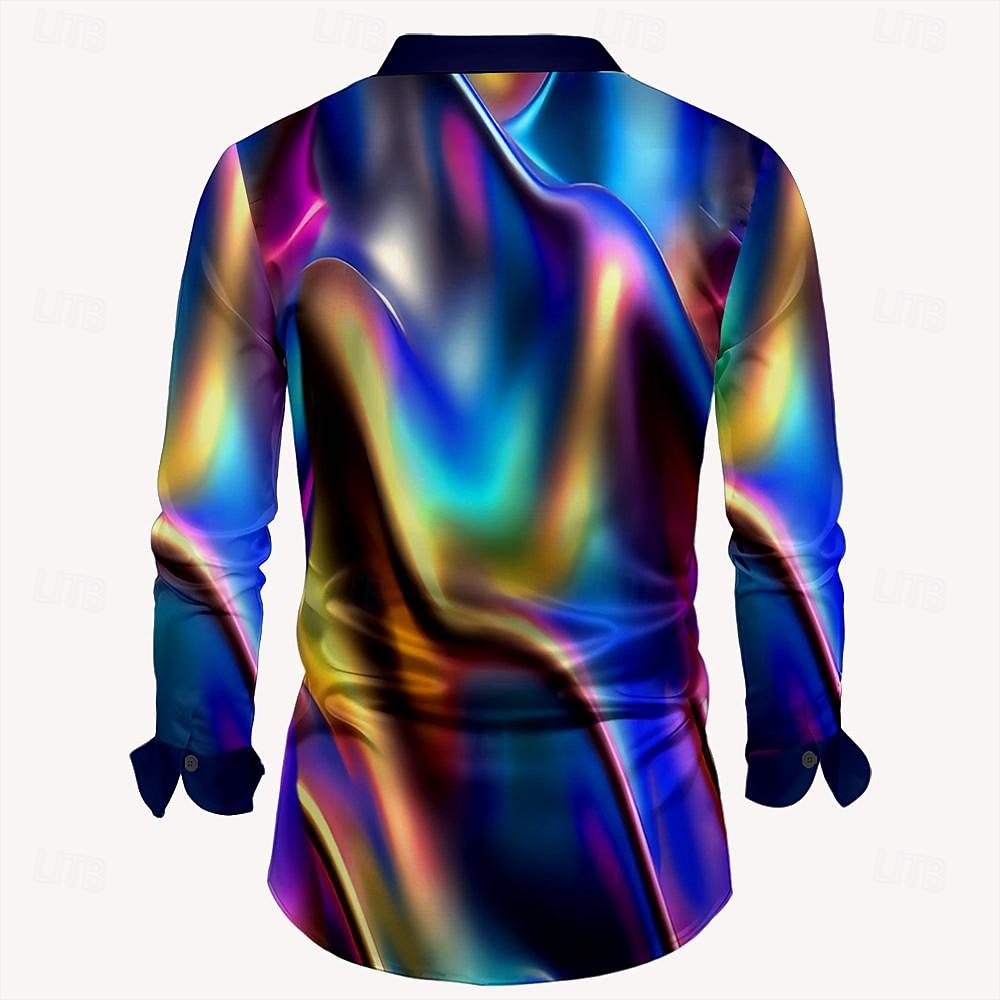 Hombre Camisa Camisa para Vestido Abotonar la camisa Manga Larga Moda informal Ropa de fiesta de noche Casual Verano Primavera Otoño Cuello Vuelto Abotonar Impresión 3D Azul Piscina 2025 - $27.99 –P2