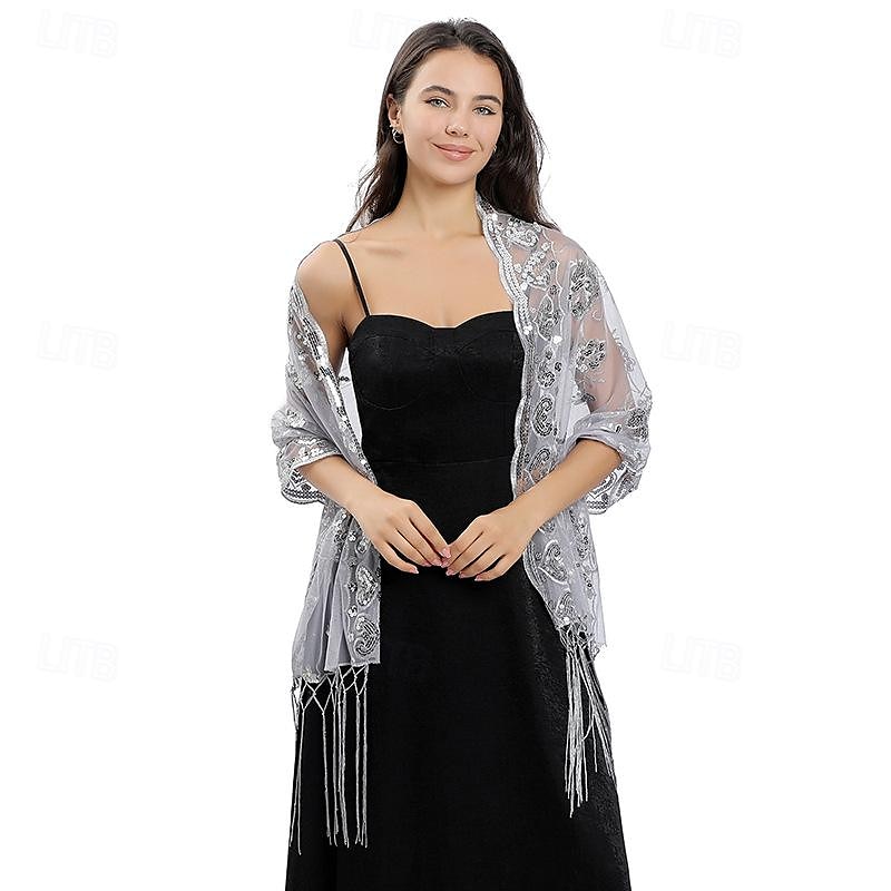 lange sjalomslag for kvinner fra 1920-tallet, kveldssjal med paljetter for kvinner formell/fest/bryllup/formell/harlem night 2025 - $27.99 –P12