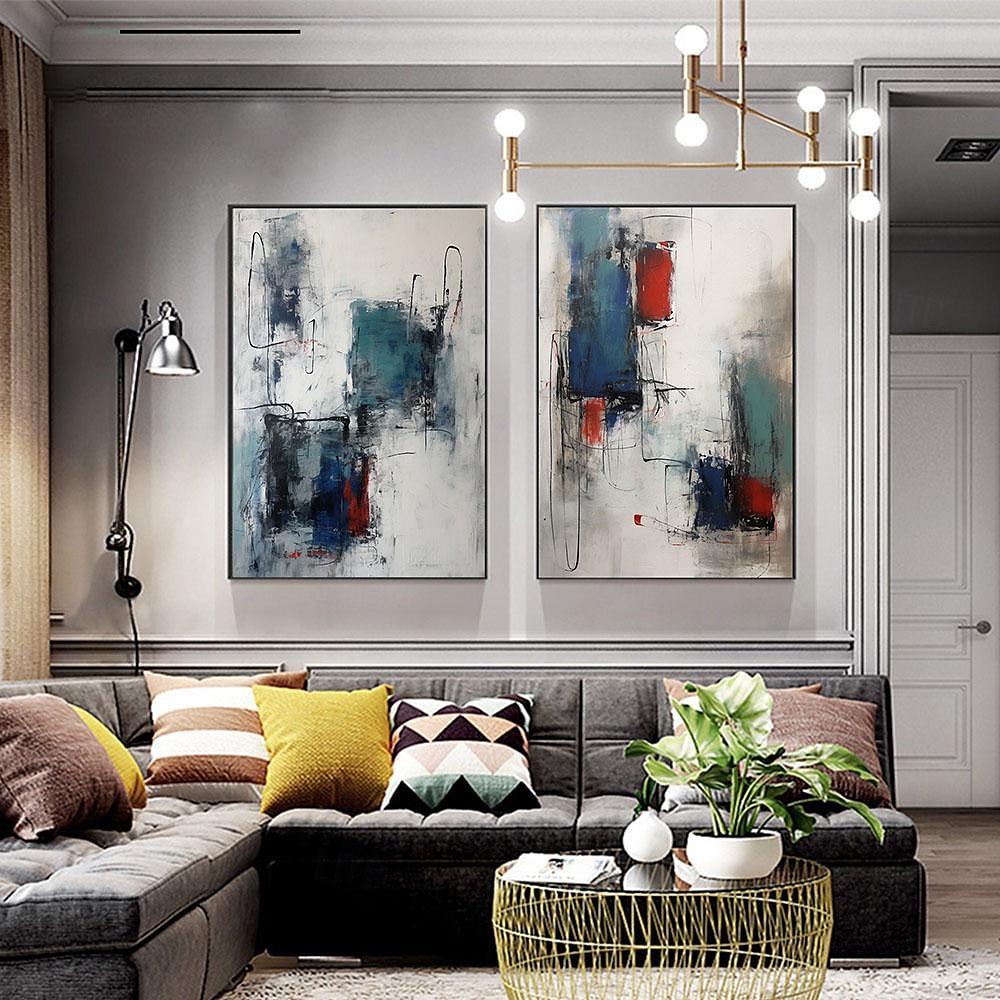 handgemachtes blaues und rotes abstraktes Gemälde handgemachtes minimalistisches Gemälde auf Leinwand Gemälde moderne abstrakte Wandkunst Malerei handgemalt Wabi-Sabi Kunst Büro Gemälde Wandkunst 2025 - $116.99 –P4