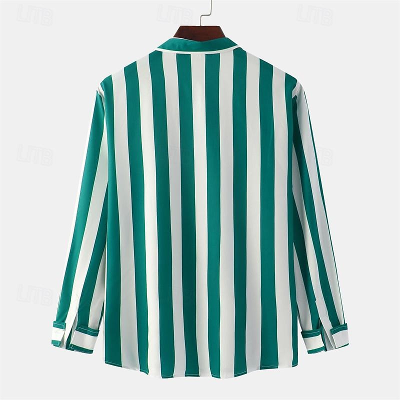 Voor heren Overhemd Zomer overhemd Normaal shirt Strand hemd Overhemd met knopen Gestreepte shirts Zwart Geel Lichtgroen Blozend Roze Koningsblauw Lange mouw Gestreept Revers Vakantie Hawaii 2025 - $22.99 –P6