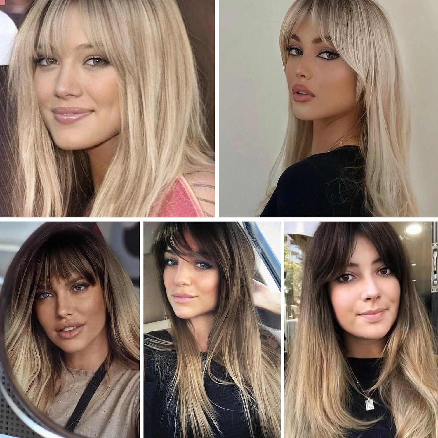 perucas loiras ombre para mulheres raiz escura longa reta em camadas peruca com franja fibra resistente ao calor perucas sintéticas perucas de carnaval de aparência natural diária de 2025 por GBP £13 –P6