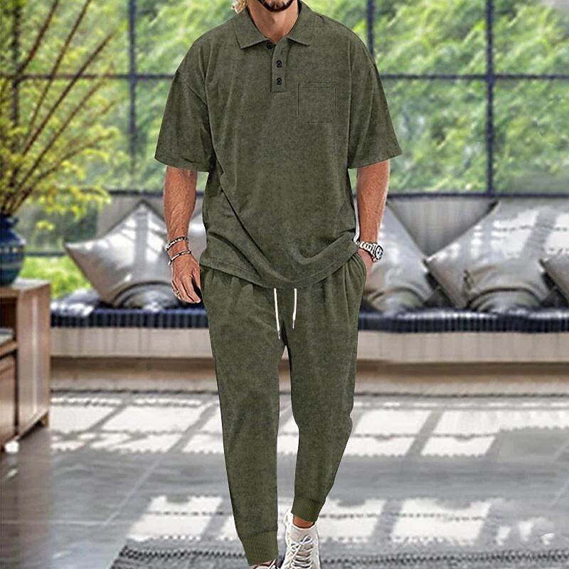 Men's Golf Shirt Golf Polo Work Casual Lapel Short Sleeve Basic Modern Plain Button 2 Piece Spring & Summer Regular Fit Black Army Green Navy Blue Khaki Dark Gray Golf Shirt 2025 - $46.99 –P4
