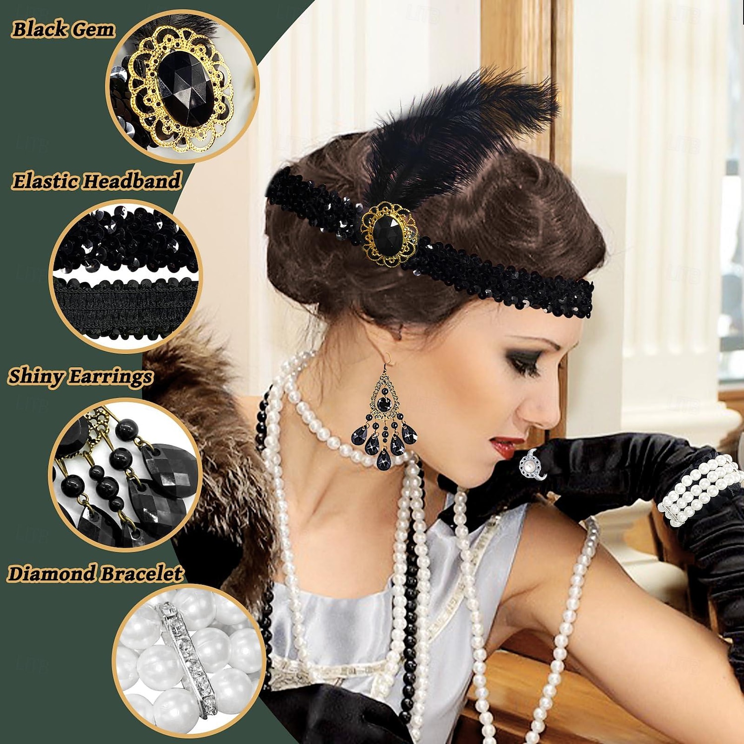 Retró Ordító 20-as évek 1920-as évek Flapper ruha Felszerelések Kiegészítő készlet A nagy Gatsby Flapper lány Esküvői Vendég Flitter Rojt Női Menyegző Ruha Klub Felnőttek Ruha Kesztyűk Zoknik Minden 2025 - $65.99 –P5
