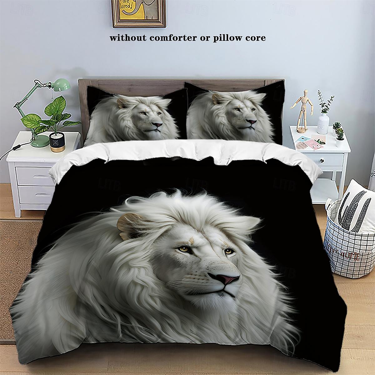 ensemble de housse de couette lion - comprend une housse de couette et des taies d'oreiller - motif lion majestueux - tissu doux et confortable - parfait pour ajouter une touche audacieuse et royale à la décoration de votre chambre de 2025 ? €36.92 –P8