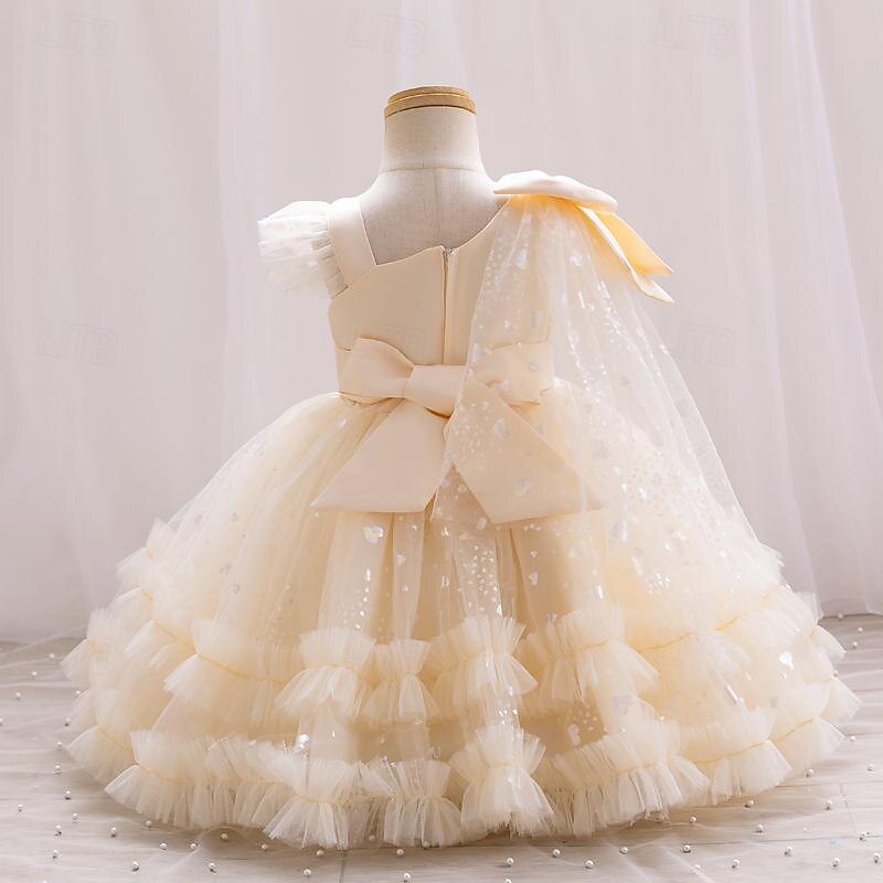 Batole Dívčí Šaty na párty Pevná barva Bez rukávů Svatební Párty Princeznovské Polyester Léto Jaro 4-7 let Šampaňská Světlá růžová Fialová 2025 - $40.99 –P6
