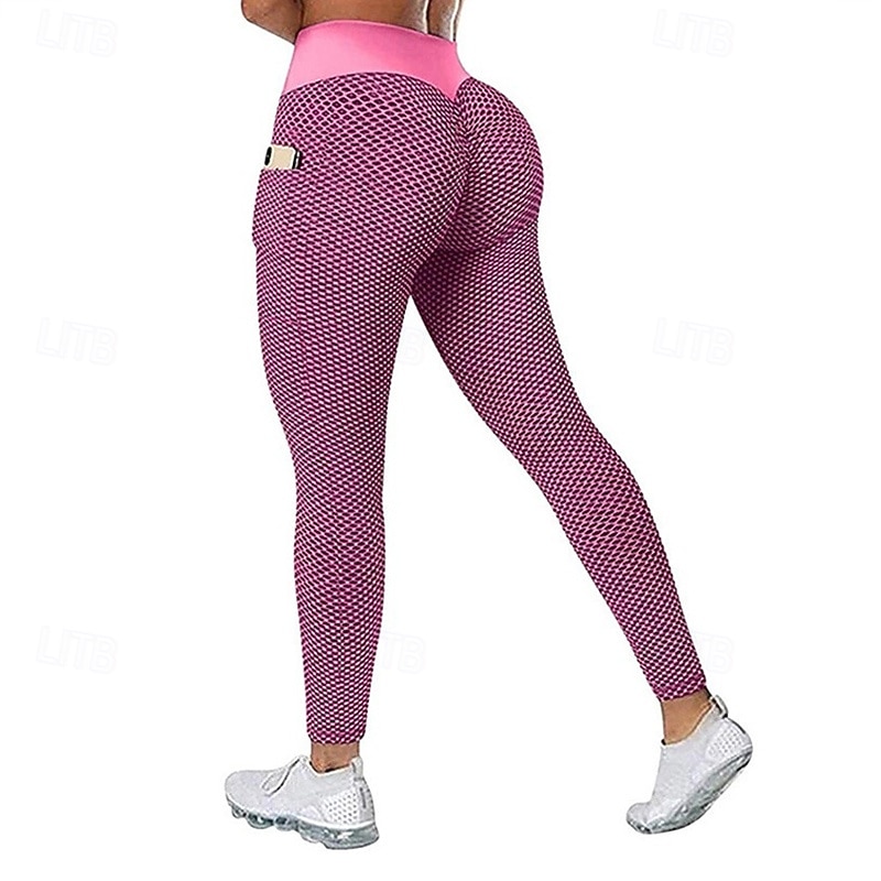 Women's Yoga Pants Yoga Leggings Pocket Elastic Waistband High Waist Pilates Gym Workout Workout Tights Honeycomb Black Green Rose Red Sports Activewear Stretchy Slim 2026 - $12.99 –P6