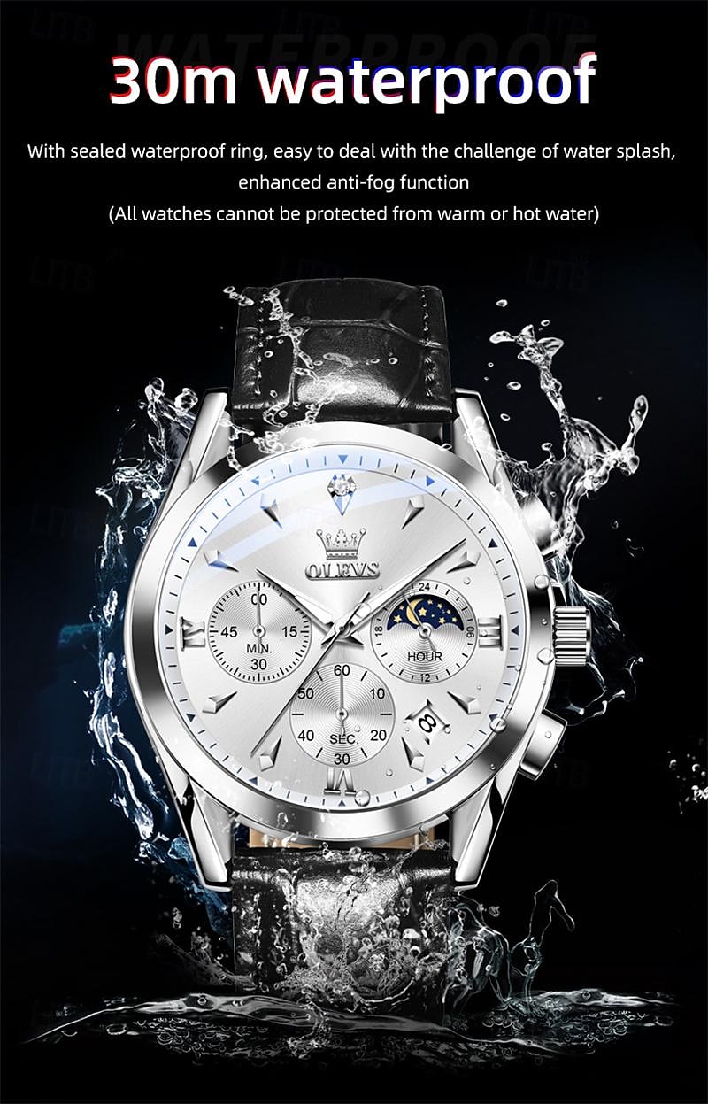 New Olevs Olevs Brand Fashion Trend Men'S Business Watch Luminous Chronograph Calendar 24 Hours Multi-Function Quartz Watch Casual Versatile Waterproof Sports Men'S Wristwatch 2025 - $36.99 –P4