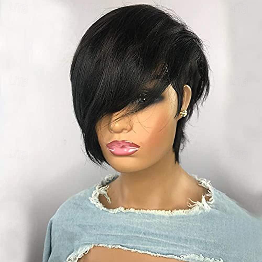 Pelucas de corte pixie con flequillo, peluca bob corta, cabello humano para mujeres negras, pelucas cortas con corte pixie, pelucas sin encaje frontal, peluca completa sin pegamento hecha a máquina 2025 - $47.99 –P4