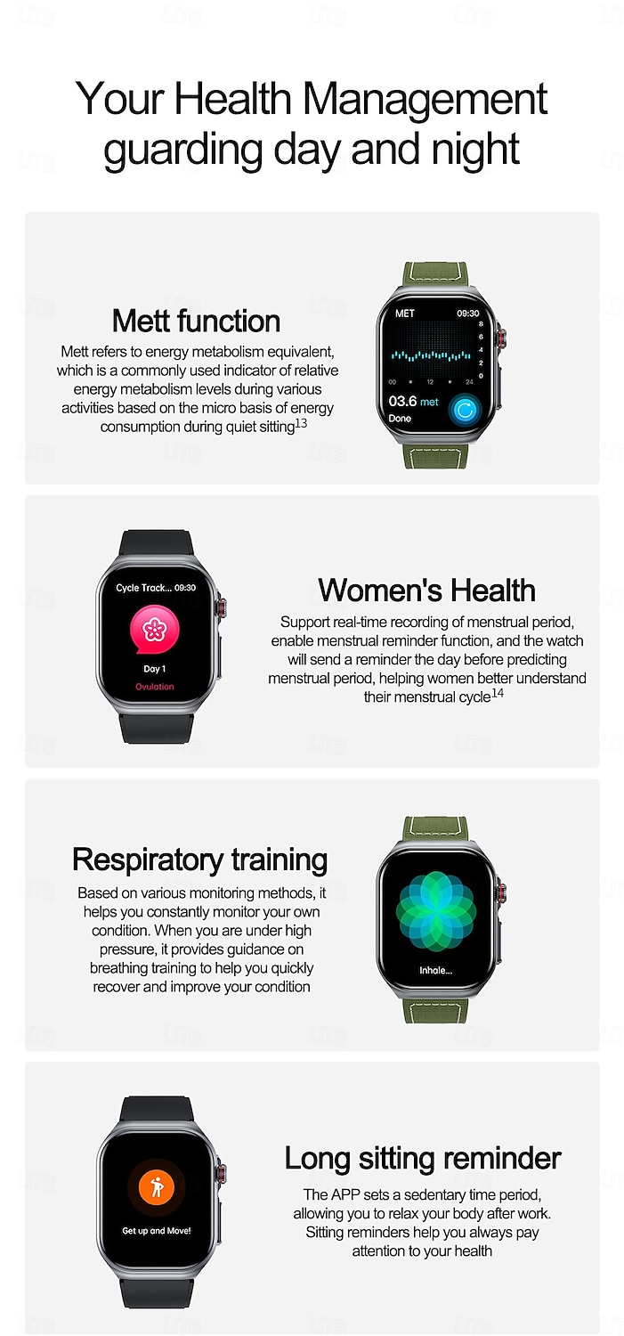 iMosi ET585 Slimme horloge 2.04 inch(es) Smart horloge Bluetooth ECG + PPG Temperatuurbewaking Stappenteller Compatibel met: Android iOS Dames Heren Handsfree bellen Waterbestendig Mediabediening IP68 2025 - $74.99 –P14
