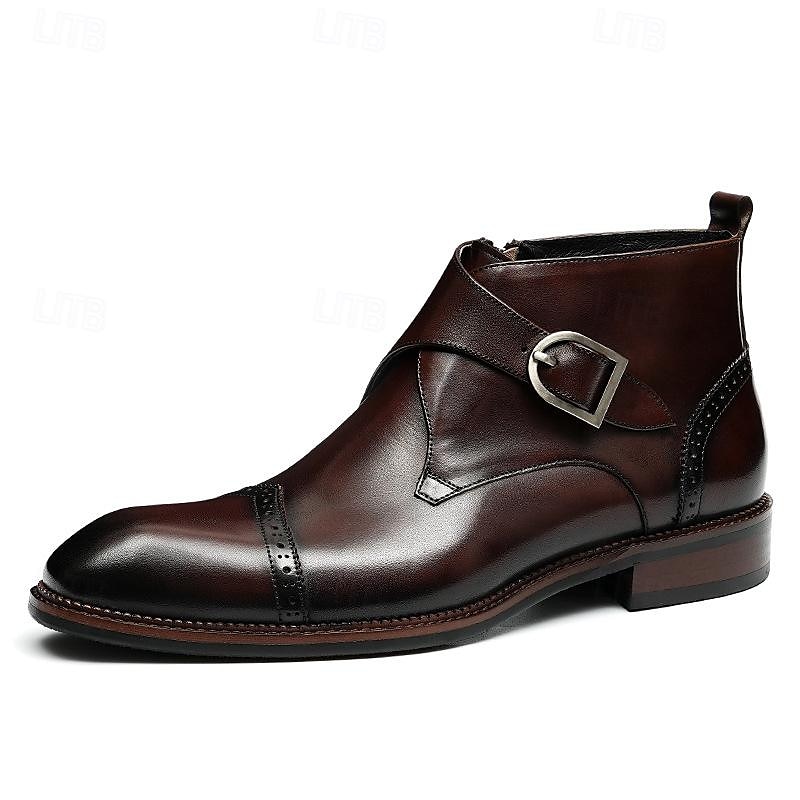 Men's Premium Leather Buckle Ankle Boots - 100% Cowhide Zipper and Brogue Detailing for Formal and Casual Wear 2025 - $129.99 –P1