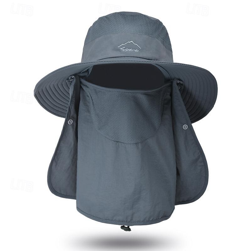 Unisex Cappello da sole Stile pescatore Cappello boonie A cordoncino Ampio bordo Esterno Protezione UV Cappello da sole con patta sul collo Tinta unica Poliestere Grigio scuro Nero Verde militare per del 2025 a $14.99 -P1