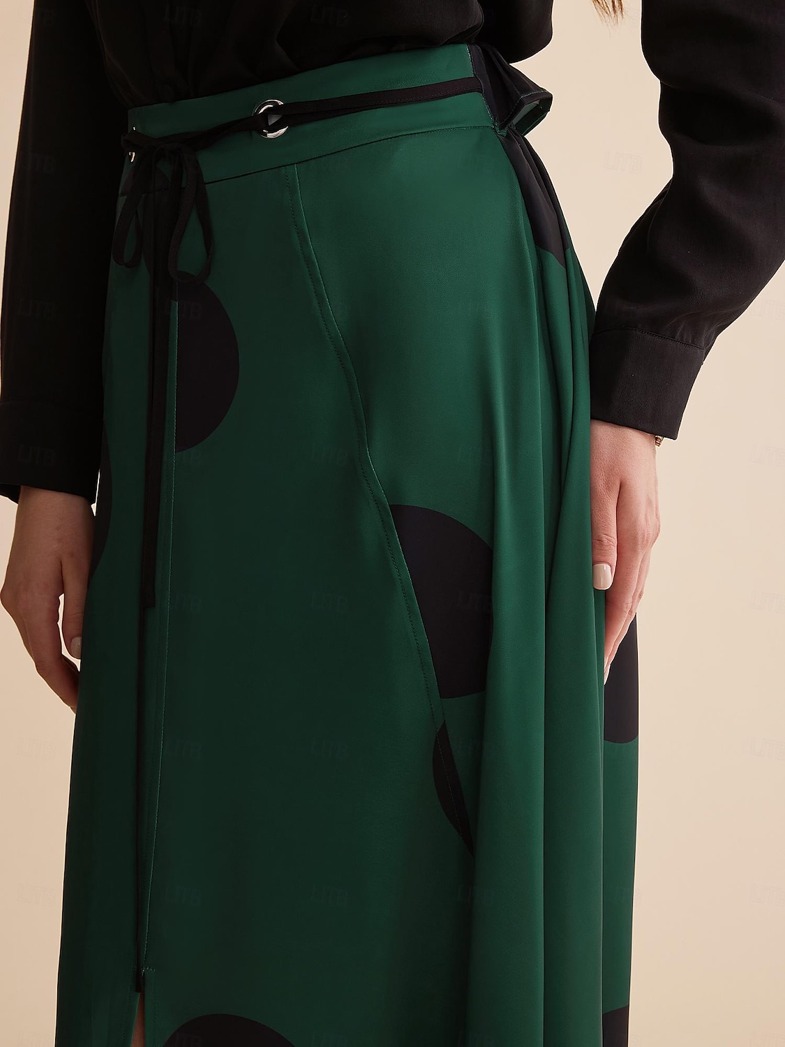 Saia maxi de cetim com bolinhas peplum com cinto e pontas duplas de 2025 por $48.99 –P6