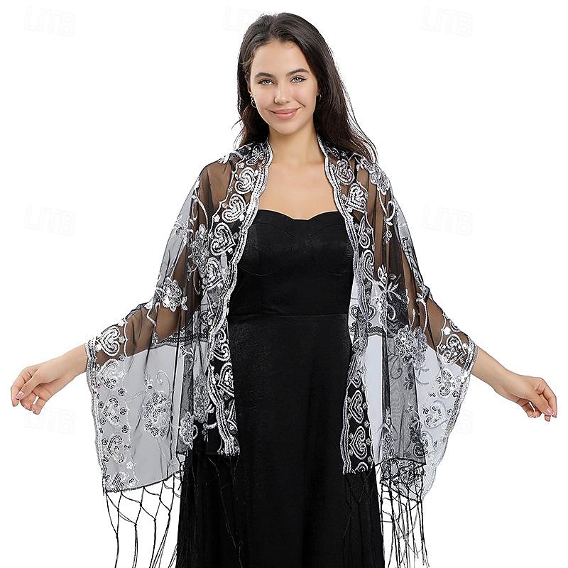 lange sjalomslag for kvinner fra 1920-tallet, kveldssjal med paljetter for kvinner formell/fest/bryllup/formell/harlem night 2025 - $27.99 –P18