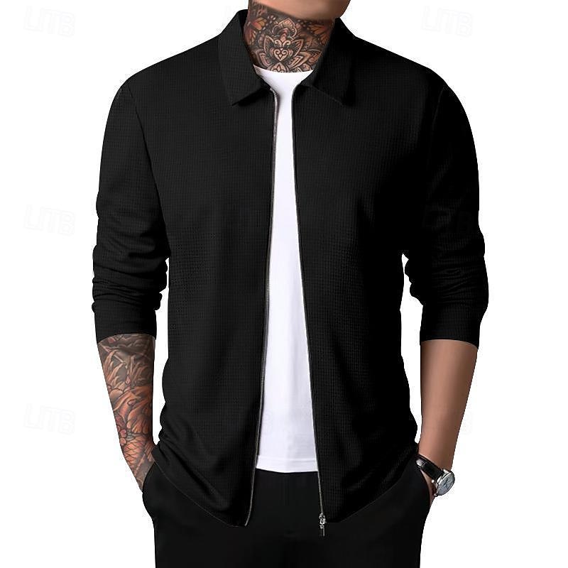 Men's Shirt Jacket Transition Jacket Daily Breathable Pocket All Seasons Plain Classic Lapel Regular Waffle Fabric Black White Royal Blue Khaki Light Grey Jacket 2025 - $27.99 –P7