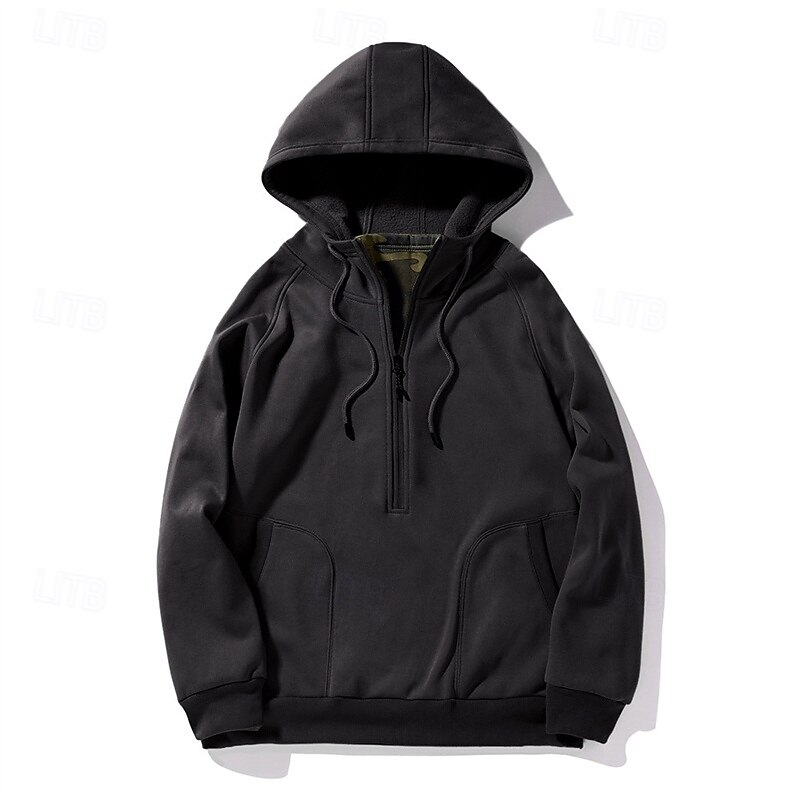 Per uomo Felpa con cappuccio Felpa con cappuccio e cerniera a un quarto Felpa con cappuccio in pile Nero Verde militare Cachi Con cappuccio Liscio Tasche Sportivo Giornaliero Per eventi Streetwear del 2025 a $28.99 –P6