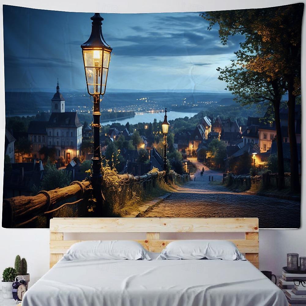 natt byutsikt hengende billedvev veggkunst stor billedvev veggmaleri dekor fotografi bakteppe teppe gardin hjem soverom stue dekorasjon 2025 - $16.99 –P1