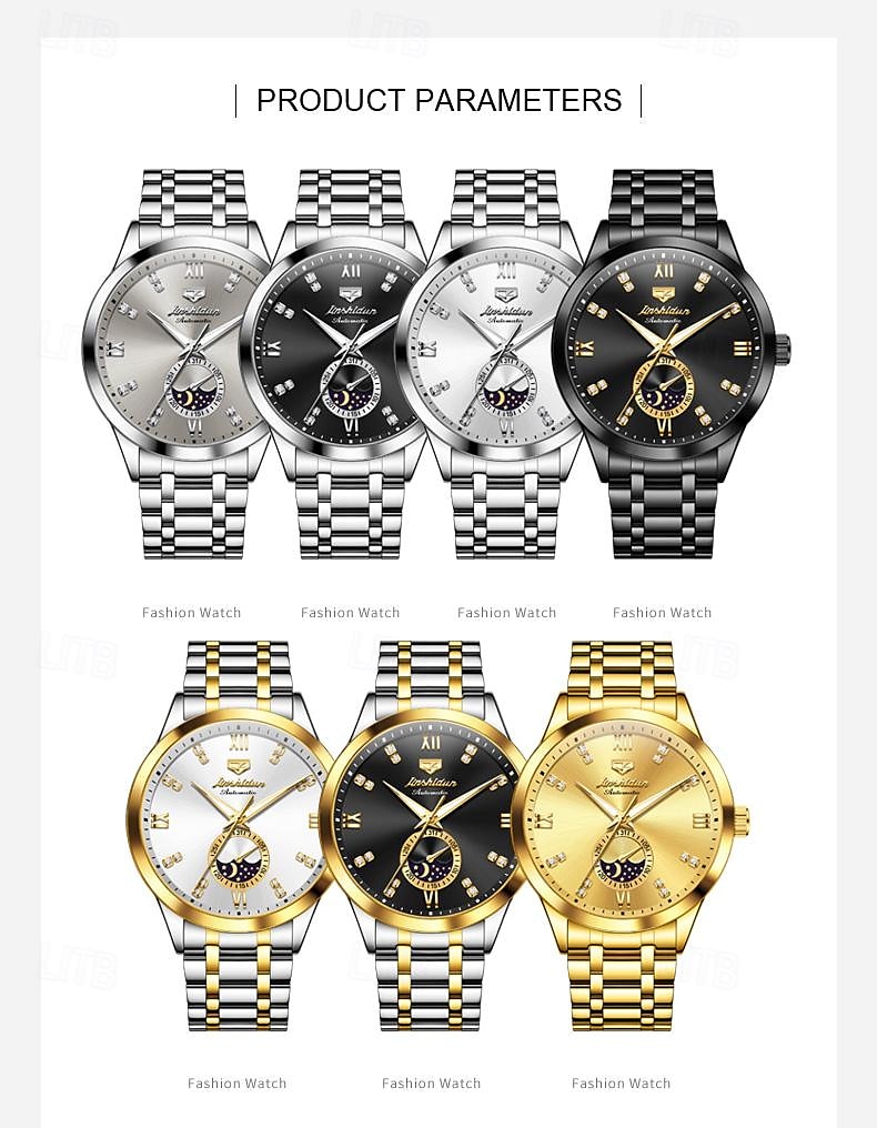 Heren mechanische horloges Creatief Modieus Zakelijk Polshorloge Automatisch opwindmechanisme Weergave maanfase Lichtgevend WATERDICHT Teräs Horloge 2025 - $77.99 –P9