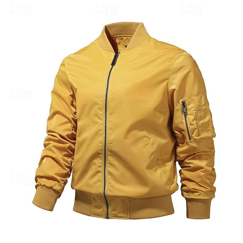 Herren Bomberjacke übergangsjacke Ausgehen Tasche Frühling & Herbst Einfach Klassisch Stehkragen Regulär Schwarz Gelb Rot Königliches Blau Hellgrau Jacken 2025 - $47.99 –P2