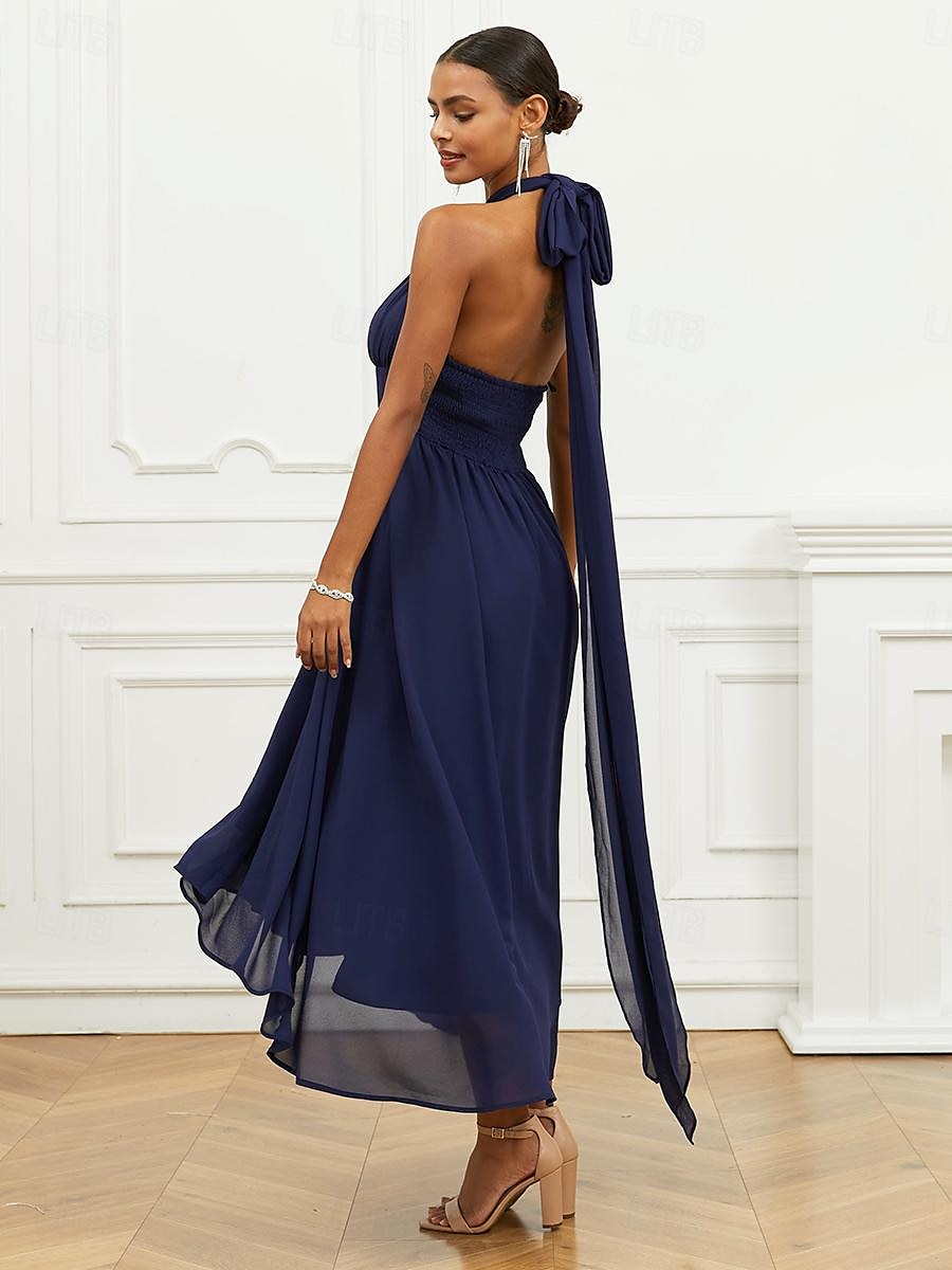 Robe Trapèze Femme Robe mi-longue Ruché Ceinturé robe demoiselle d honneur Soirée Cocktail Elégant Grande occasion Une Epaule Sans Manches Ample bleu marine S M L XL 2XL de 2025 ? $63.99 –P15