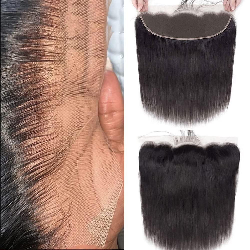 Chiusura frontale in pizzo 13x4 parte libera da orecchio a orecchio chiusura in pizzo brasiliano serico frontale estensione dei capelli umani chiusura frontale pre-pizzicata 10-20 pollici colore nero del 2025 a $99.99 –P1